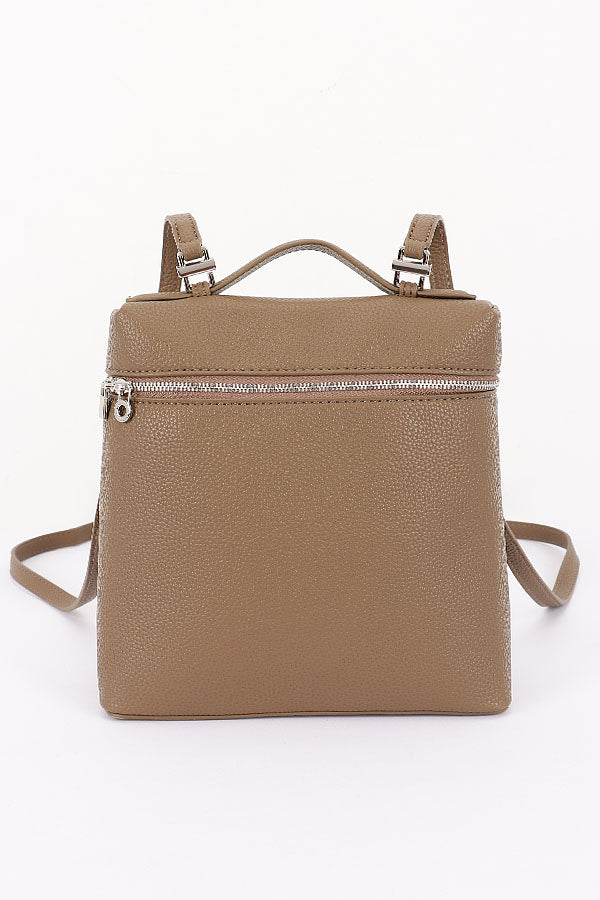 Khaki Faux Leather Zip Backpack - Pack of 3 Khaki Faux Leather Zip Backpack - Pack of 3