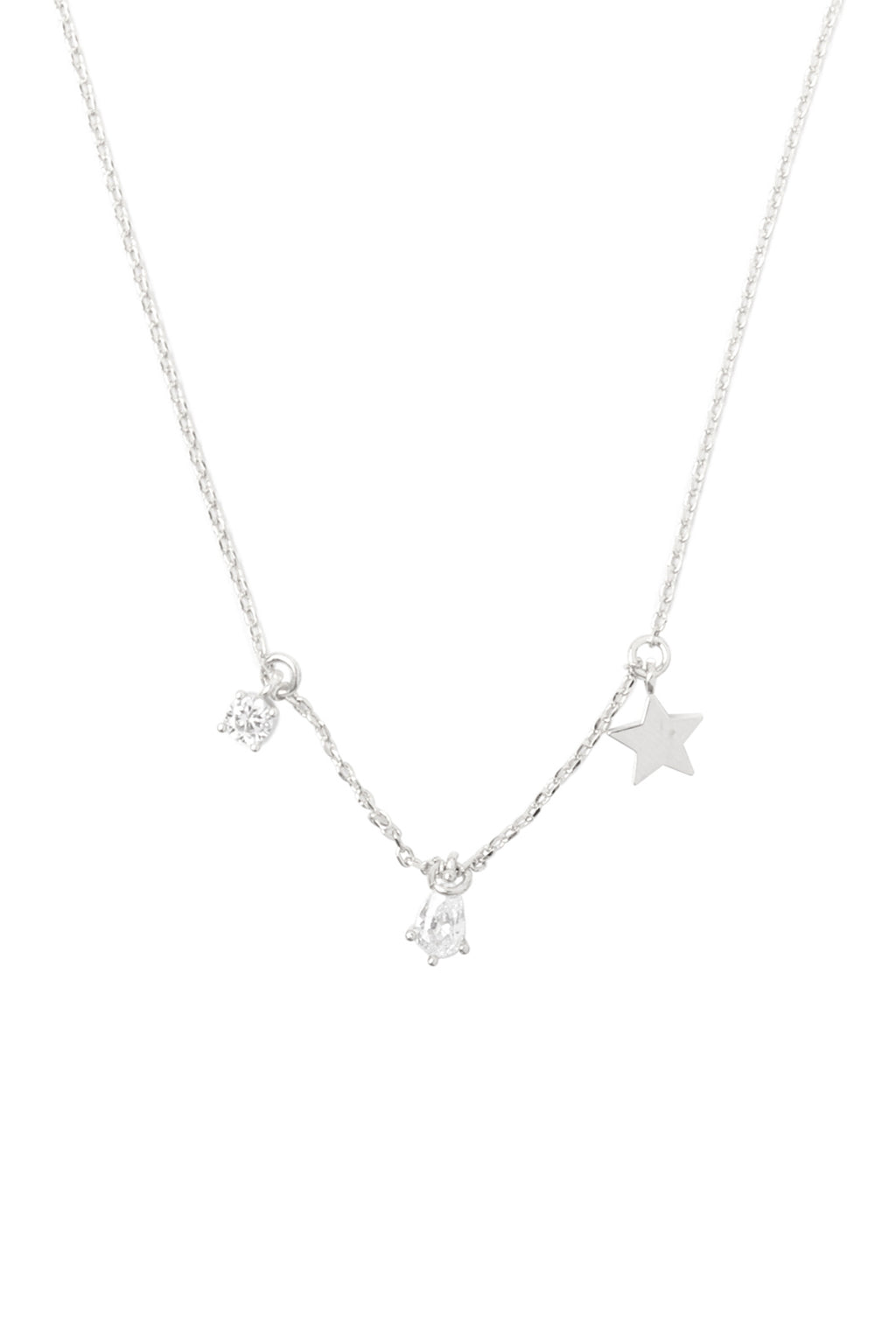 Charm Star Rhinestone Chain Necklace Silver Crystal - Pack of 6