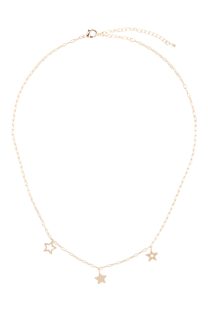 Clip Chain Necklace with 3 Charm Star Gold - Pack of 6