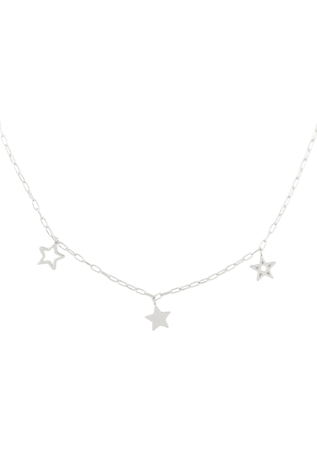 Clip Chain Necklace with 3 Charm Star Silver - Pack of 6