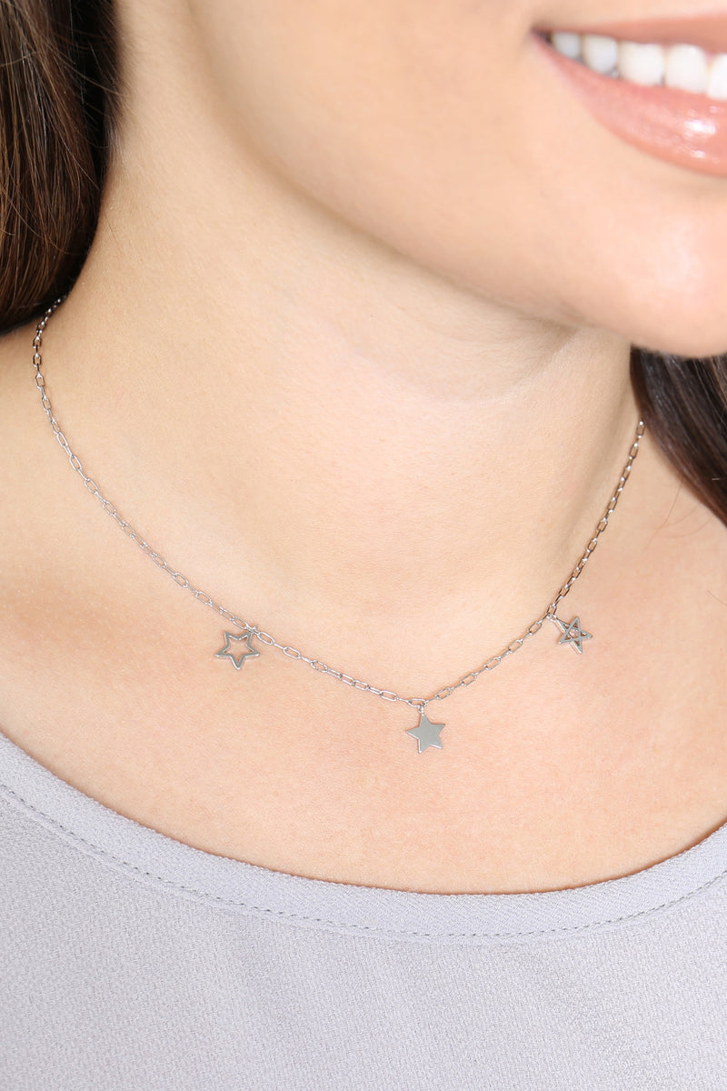 Clip Chain Necklace with 3 Charm Star Silver - Pack of 6