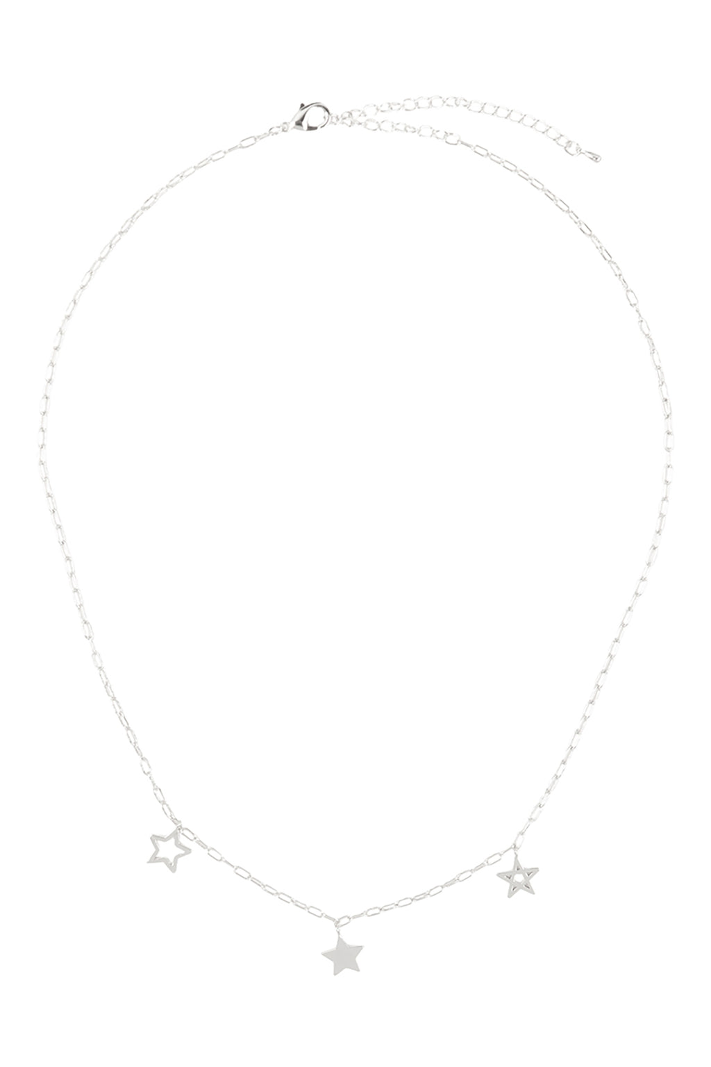 Clip Chain Necklace with 3 Charm Star Silver - Pack of 6