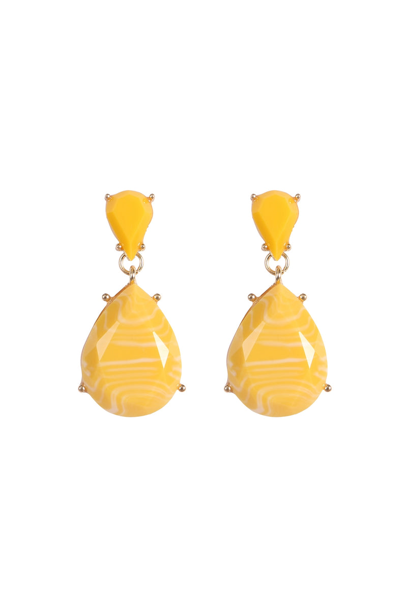 Double Teardrop Resin Stone Drop Earrings Gold Yellow - Pack of 6