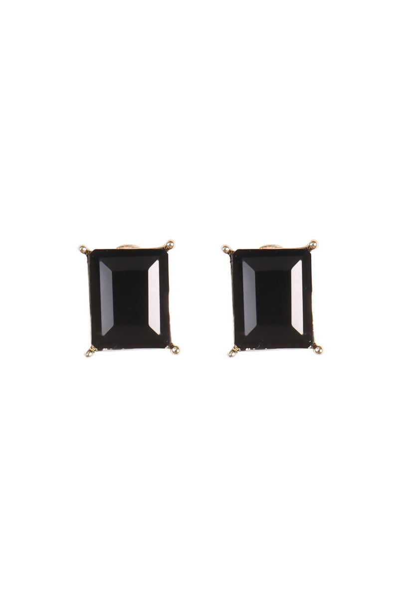 Rectangle Resin Stone Stud Earrings Black - Pack of 6