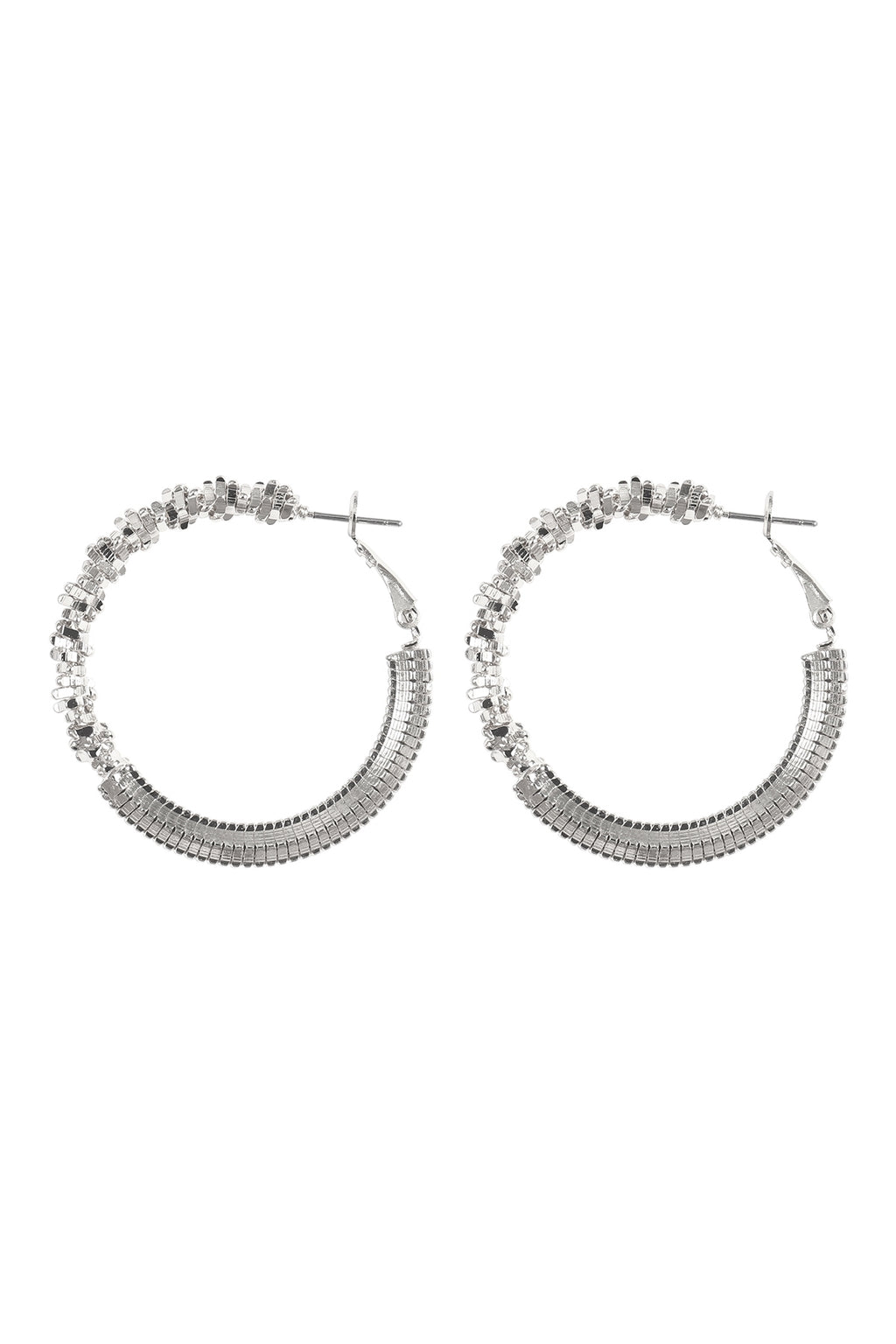 Abstract Textured Hoop Lock Earrings Silver - Pack of 6