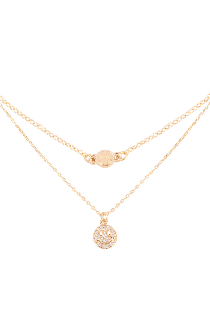 Layered 2 Pieces Choker Set Pave Smiley Face Necklace Gold Crystal - Pack of 6