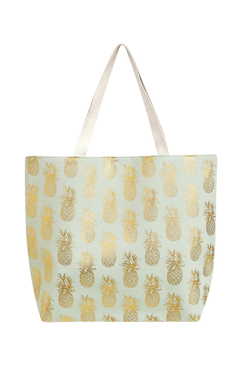 Gold Foil Pineapple Beach Bag Mint - Pack of 6