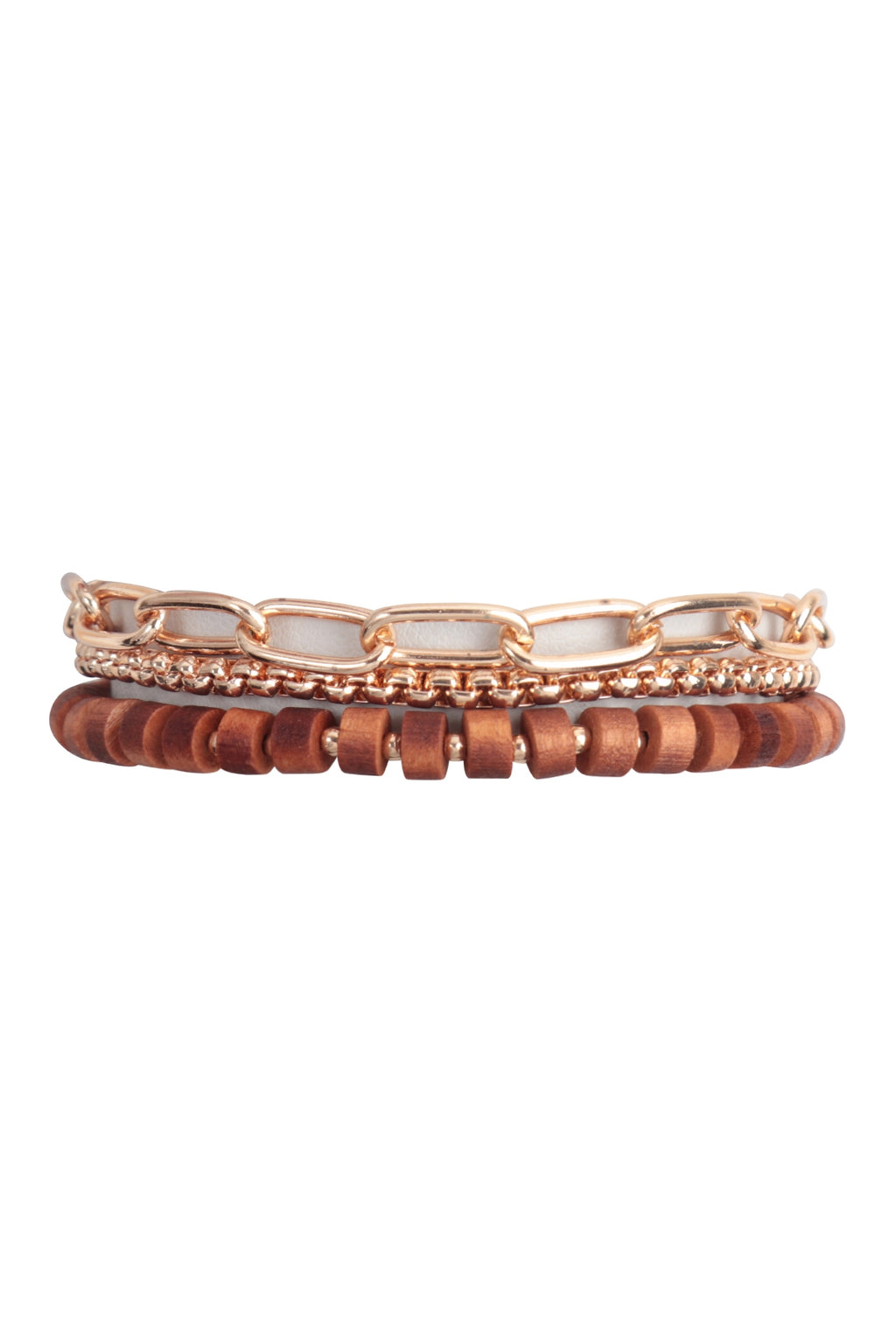Wood Bead Chain Layered Bracelet Brown - Pack of 6