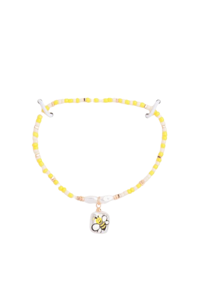 Seed Beads with Pearl Bee Charm Bracelet Yellow - Pack of 6