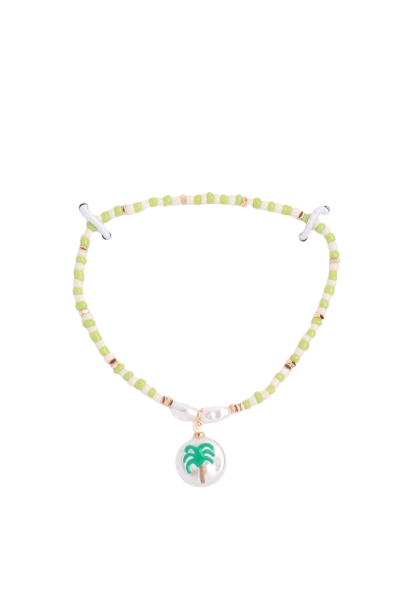 Seed Beads with Pearl Palm Charm Bracelet Green - Pack of 6