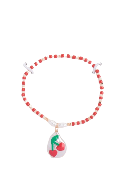 Seed Beads with Pearl Cherry Charm Bracelet Red - Pack of 6