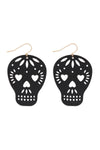 Halloween Skull Coated Filigree Hook Earrings Black - Pack of 6