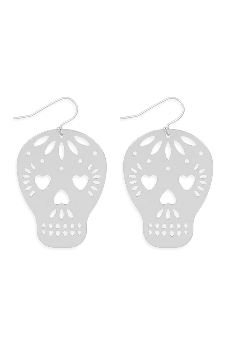 Halloween Skull Coated Filigree Hook Earrings Silver - Pack of 6