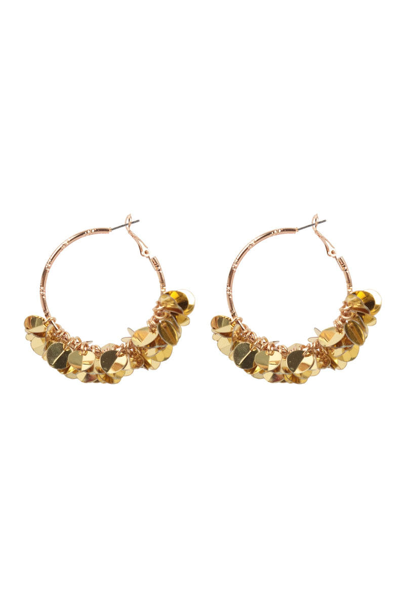 1.75" Sequin Dangle Hoop Earrings Gold - Pack of 6