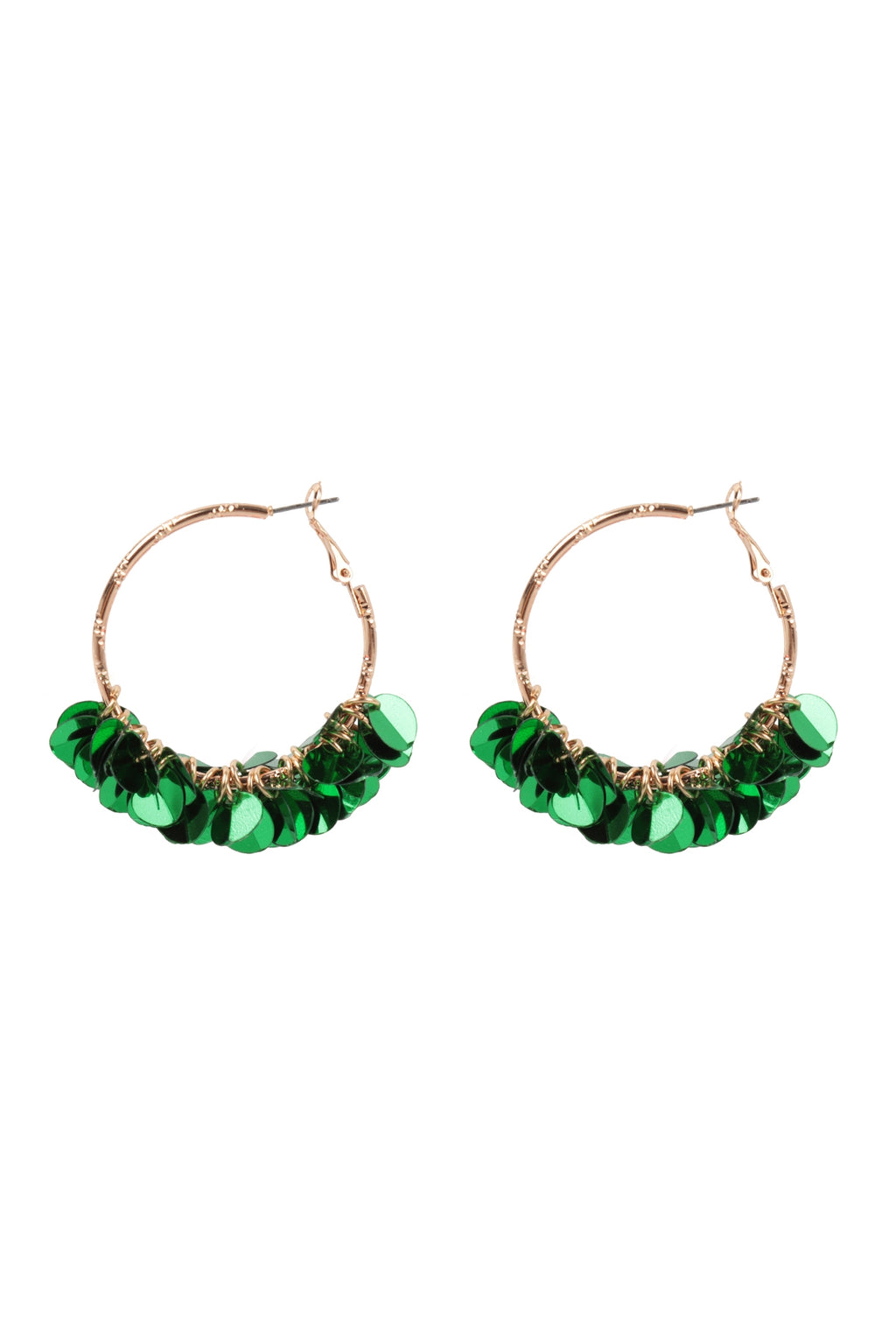 1.75" Sequin Dangle Hoop Earrings Green - Pack of 6
