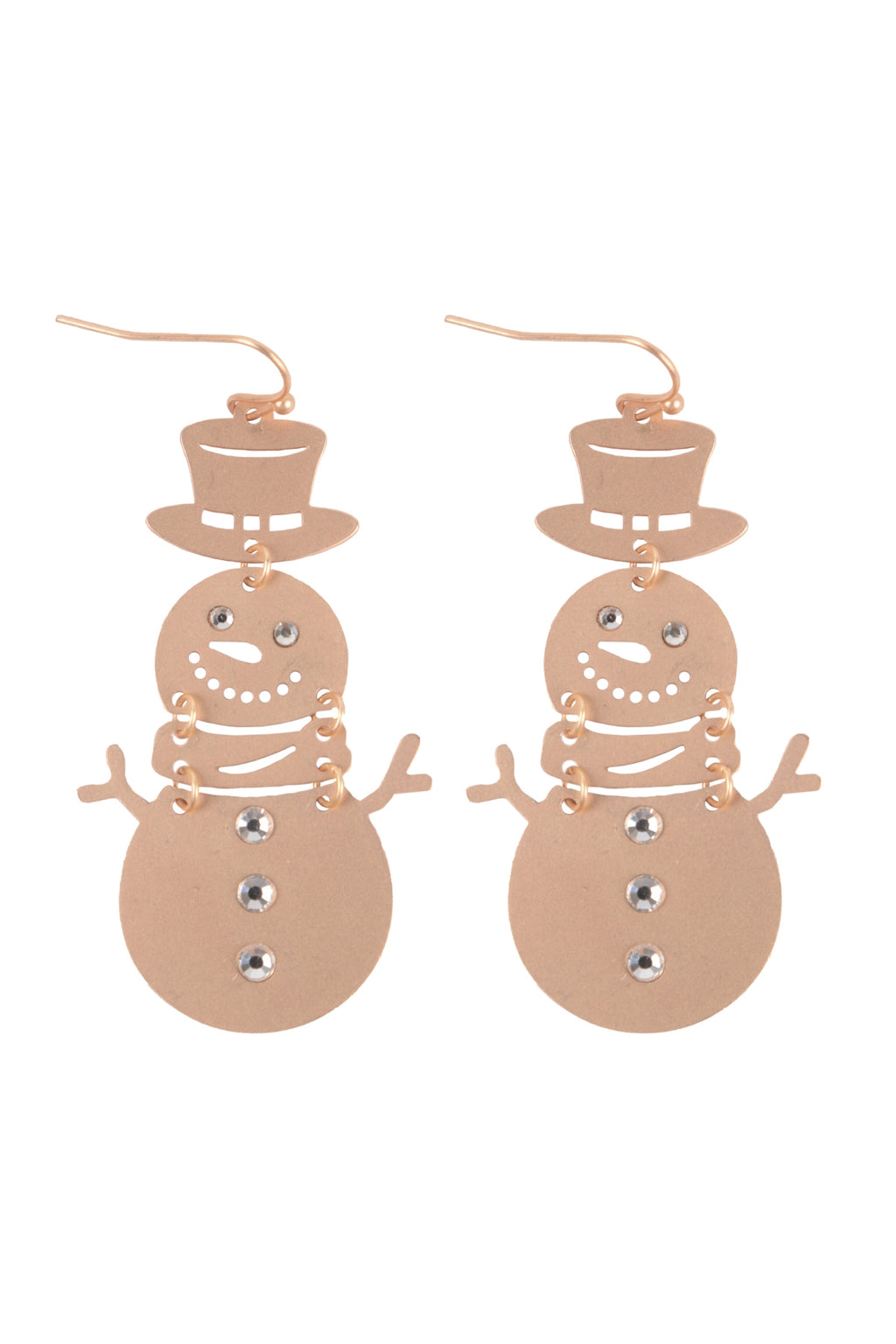 Snowman Filigree Fish Hook Earrings Matte Gold - Pack of 6