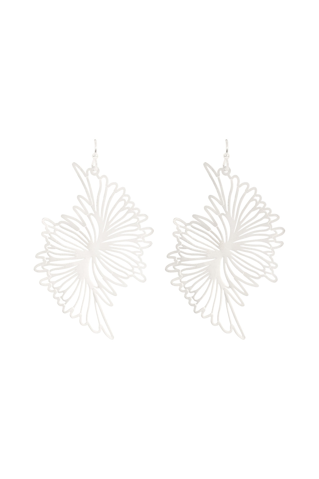 Wing Filigree Hook Earrings Matte Silver - Pack of 6