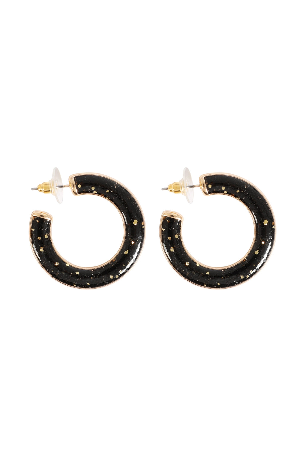 Glitter Epoxy Hoop Post Earrings Black - Pack of 6