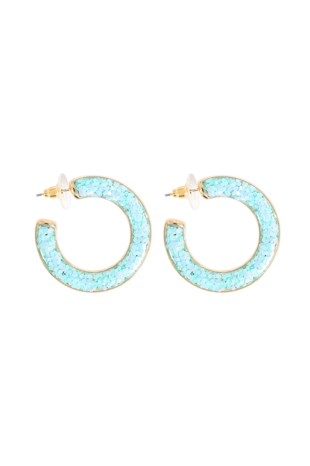 Glitter Epoxy Hoop Post Earrings Light Blue - Pack of 6