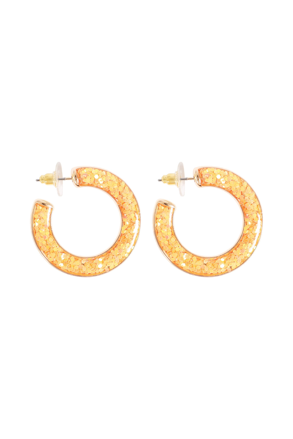 Glitter Epoxy Hoop Post Earrings Peach - Pack of 6