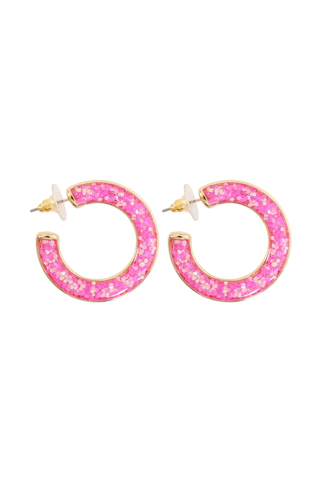 Glitter Epoxy Hoop Post Earrings Pink - Pack of 6