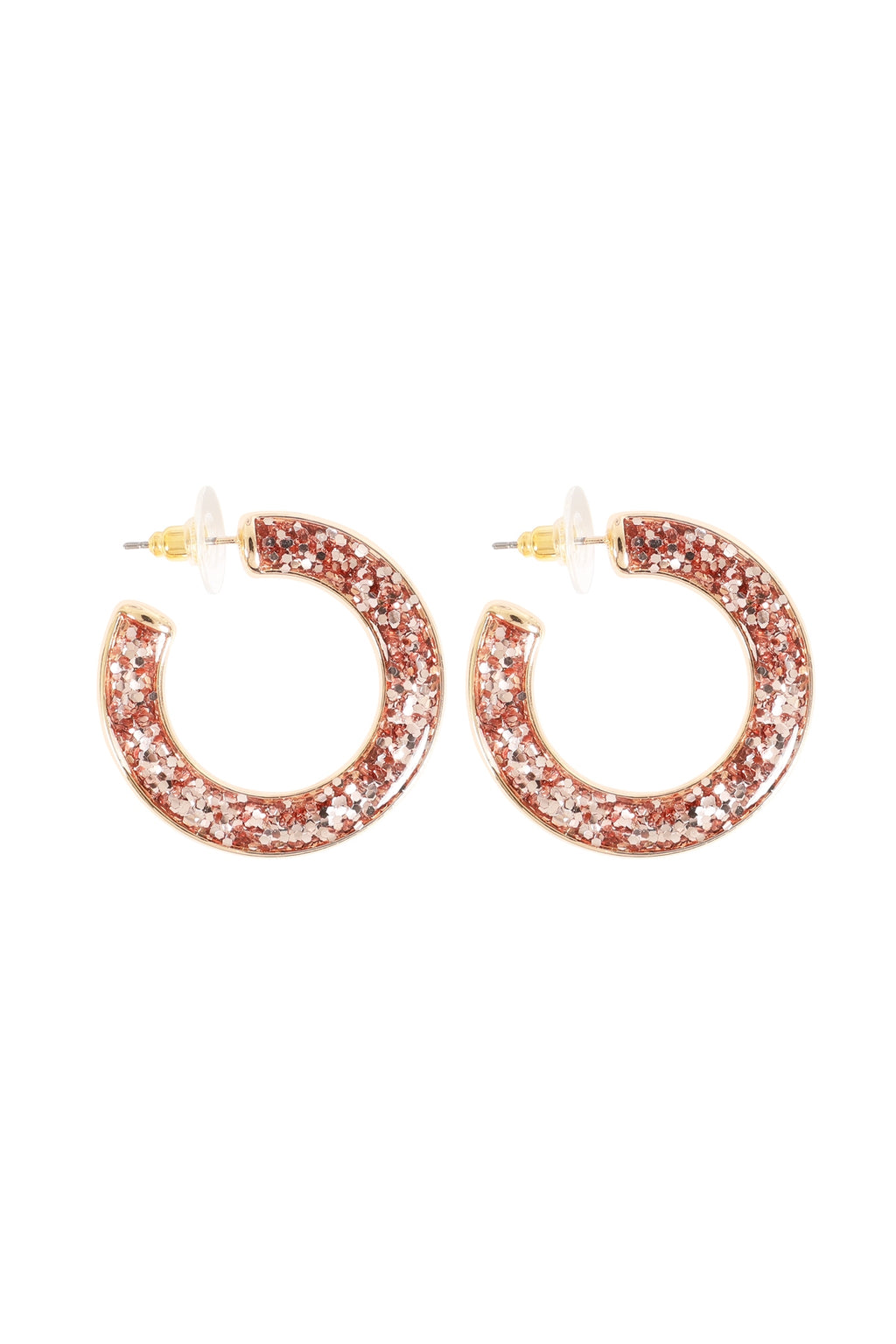 Glitter Epoxy Hoop Post Earrings Rose Gold - Pack of 6