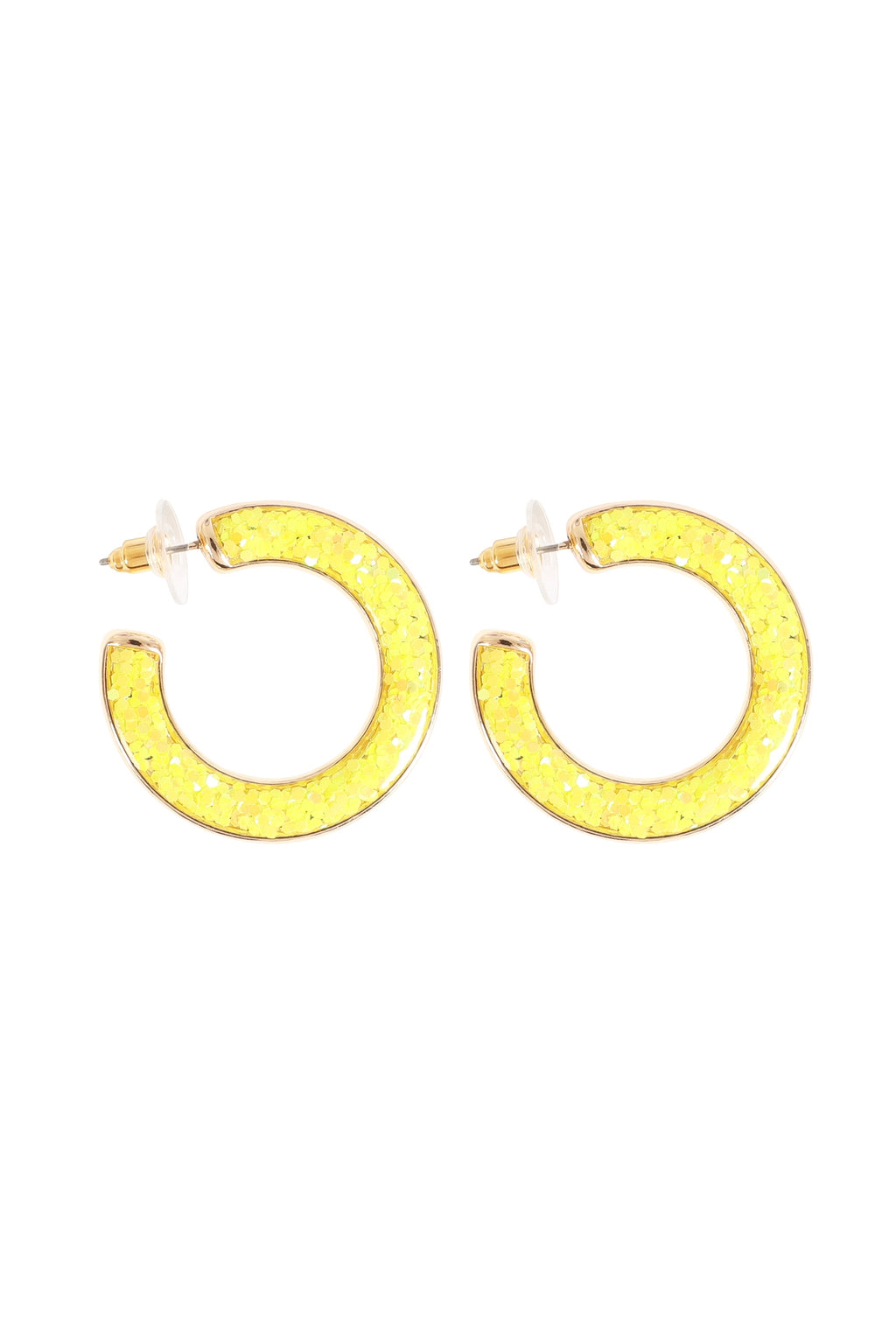 Glitter Epoxy Hoop Post Earrings Yellow - Pack of 6