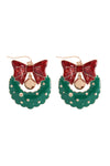 Christmas Wreath Enamel Glitter Earrings Multicolor - Pack of 6