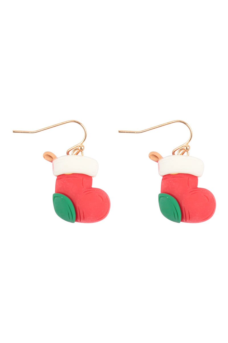 Christmas Santa Socks Polymer Clay Hook Earrings Red - Pack of 6
