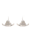 Rodeo Hat with Rhinestone Hook Earrings Matte Silver - Pack of 6