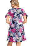 Plus Size Tied Split Sleeve Multi Colored Leaves Print Dress Navy Pink - Pack of 6
