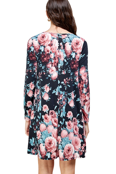 Criss Cross Cut Out Painterly Floral Dress Black Multi - Pack of 6
