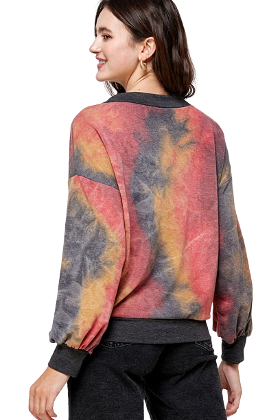 Bubble Sleeve Tie Dye Knit Pullover Red Mustard - Pack of 6