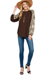 Camo Contrast Bubble Sleeve Knit Top Brown - Pack of 6