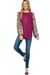 Camo Contrast Bubble Sleeve Knit Top Magenta - Pack of 6