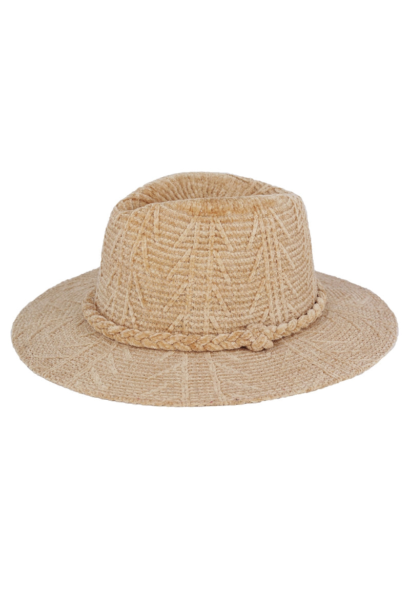 Chenille Pattern Fedora with Braided Band Beige - Pack of 6