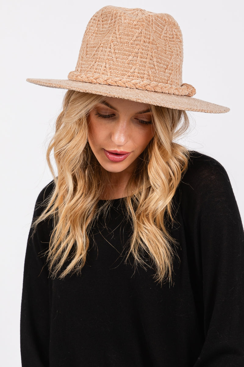 Chenille Pattern Fedora with Braided Band Beige - Pack of 6