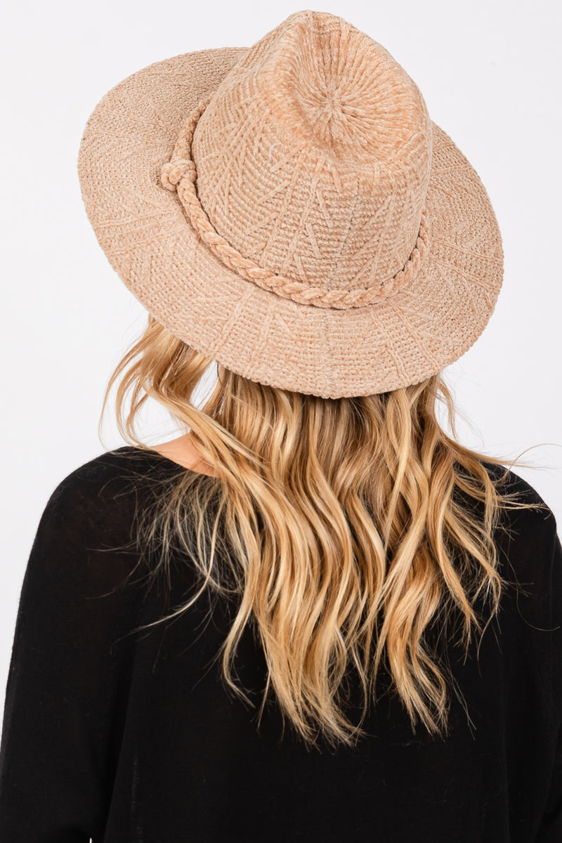 Chenille Pattern Fedora with Braided Band Beige - Pack of 6