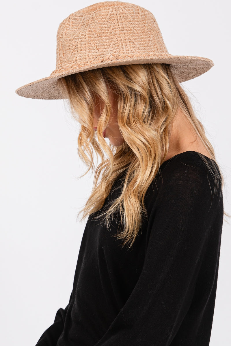 Chenille Pattern Fedora with Braided Band Beige - Pack of 6