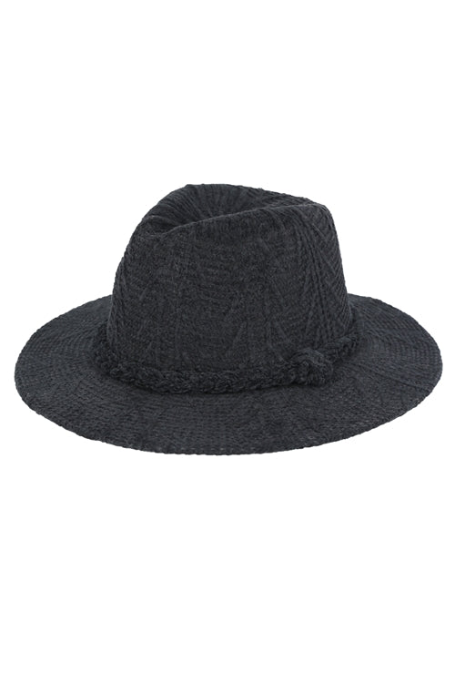 Chenille Pattern Fedora with Braided Band Black - Pack of 6