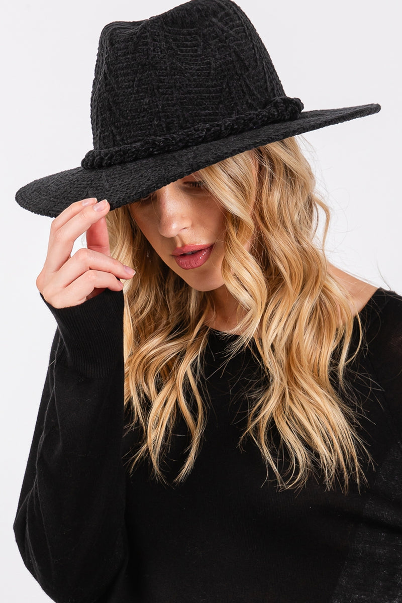 Chenille Pattern Fedora with Braided Band Black - Pack of 6