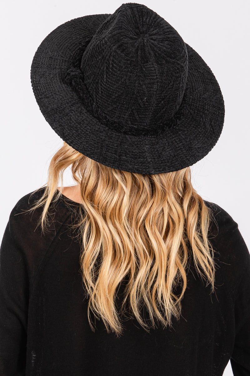 Chenille Pattern Fedora with Braided Band Black - Pack of 6