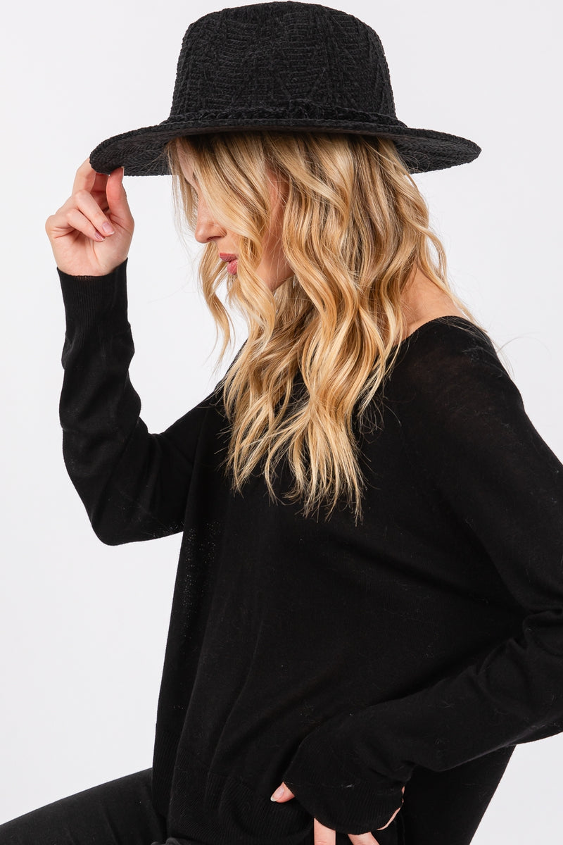 Chenille Pattern Fedora with Braided Band Black - Pack of 6