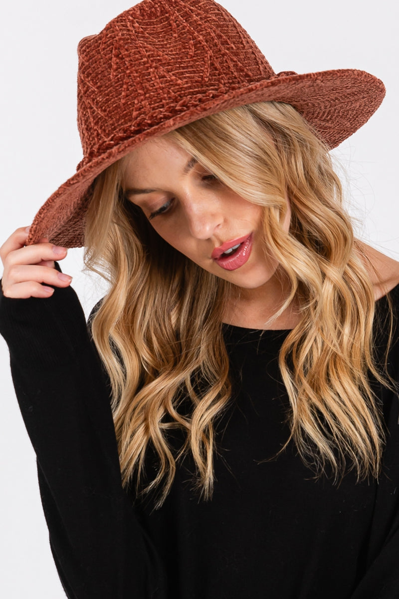 Chenille Pattern Fedora with Braided Band Brown - Pack of 6