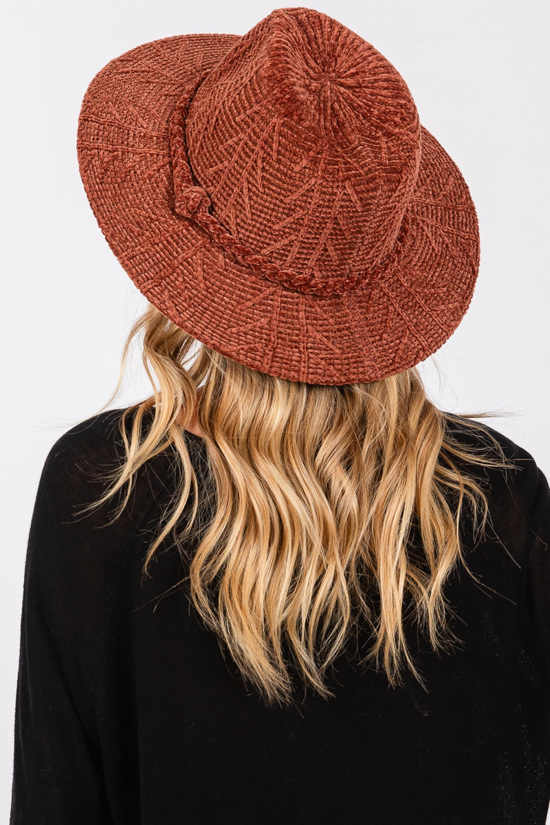 Chenille Pattern Fedora with Braided Band Brown - Pack of 6