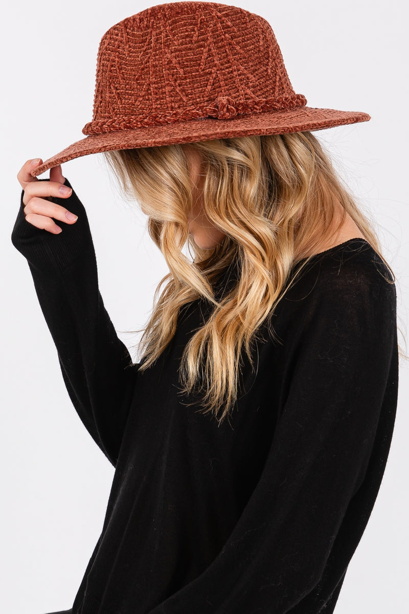 Chenille Pattern Fedora with Braided Band Brown - Pack of 6