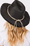 Frayed Straw Sun Hat with Braided Starfish Band Black - Pack of 6