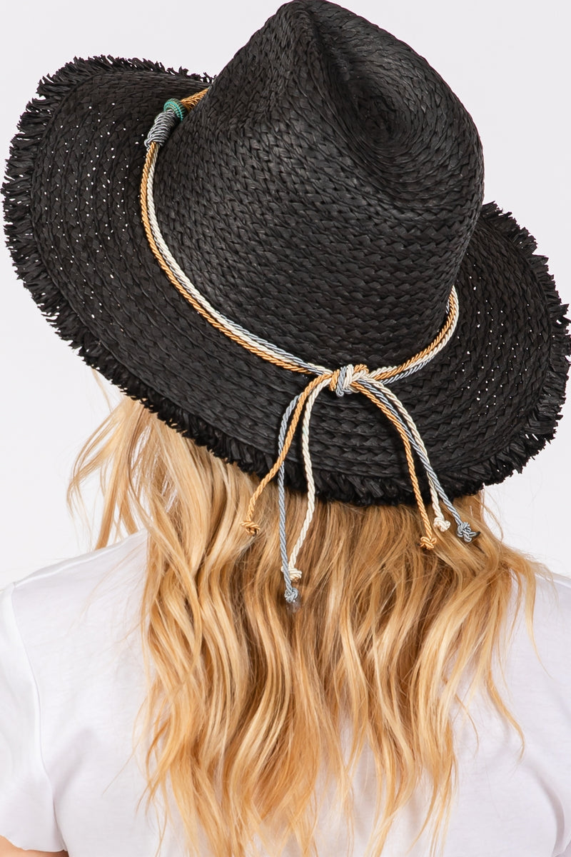Frayed Straw Sun Hat with Braided Starfish Band Black - Pack of 6
