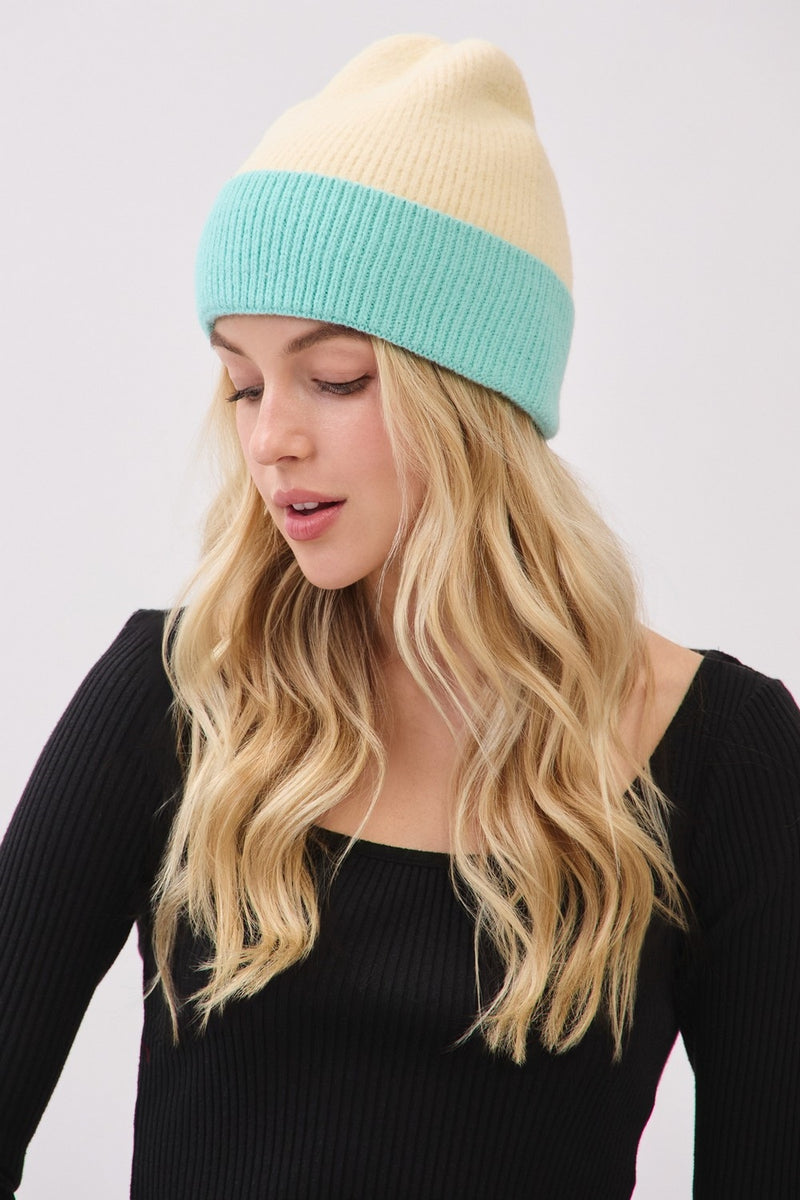 Two Tone Soft Fuzzy Beanie Beige - Pack of 6