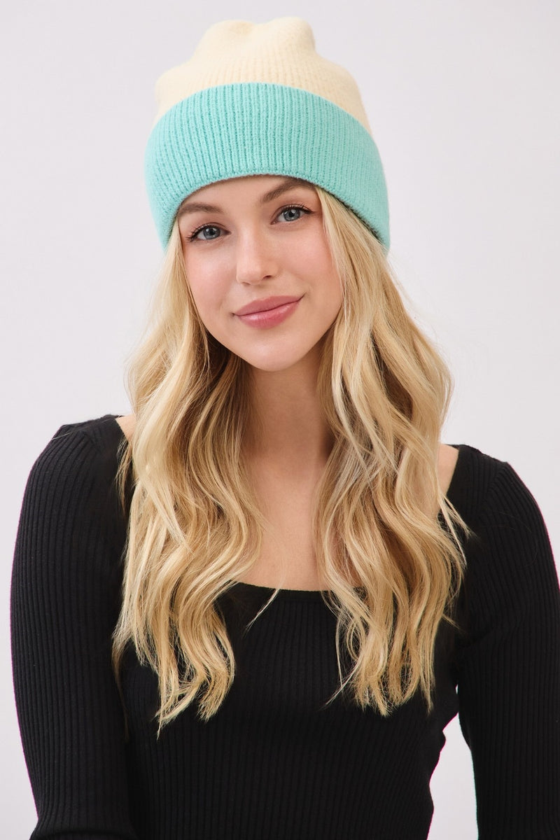 Two Tone Soft Fuzzy Beanie Beige - Pack of 6